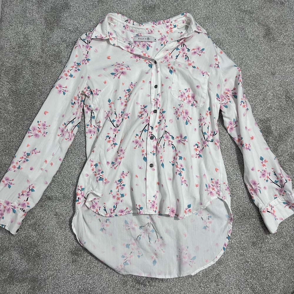 Billy T Floral Button Down Lyocell Spring Blossom Top